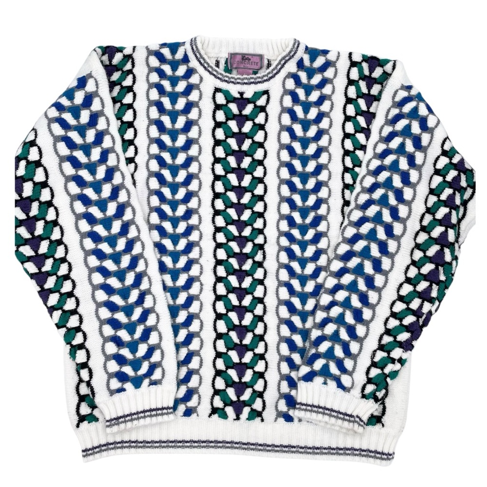 Vintage 80s 90s Concrete Mix Acrylic Printed Sweater Men's Size Large Eclectic